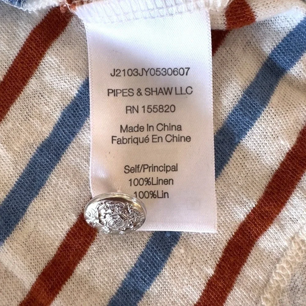 Veronica Beard Benji Striped 100% Linen Short Sleeve T-Shirt-Rust & Blue-Sz M - Picture 11 of 13